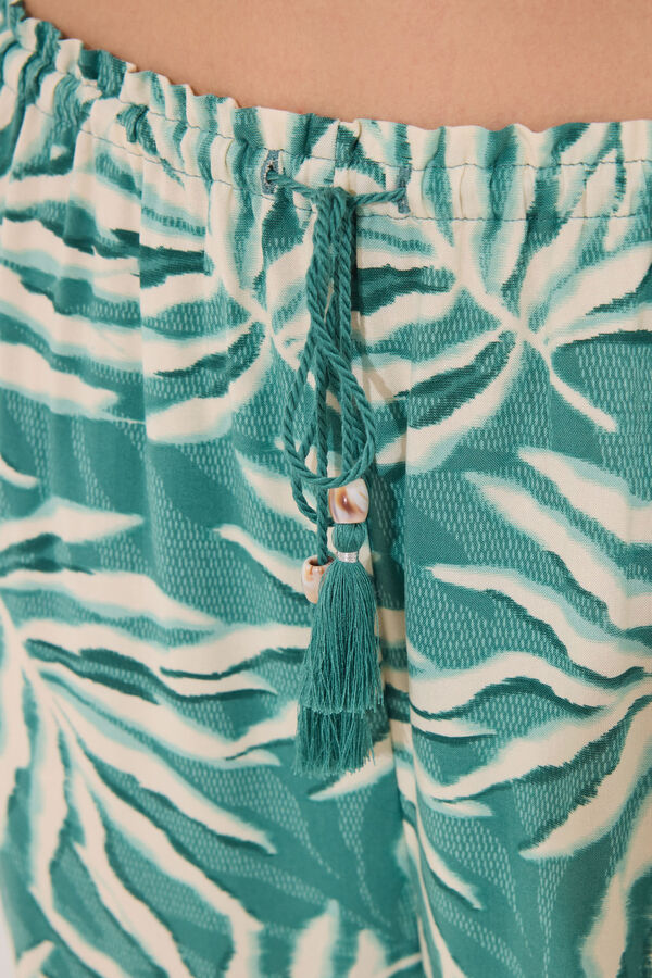 Womensecret Pantalón de viscosa con estampado de hojas verdes estampado