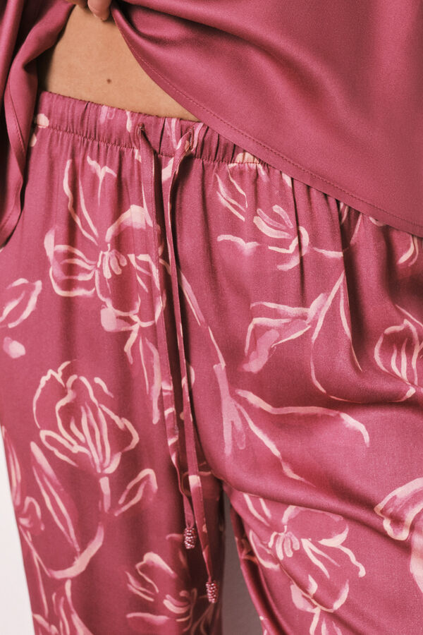 Women'secret Pijama larga de manga corta satinada granate rosa