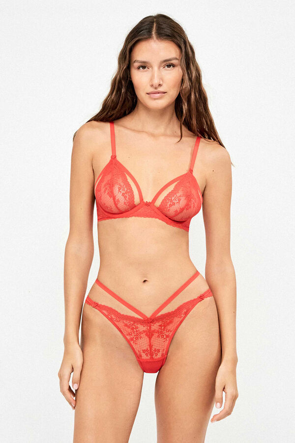 Gisela Panty brasile&ntilde;o de encaje floral rojo