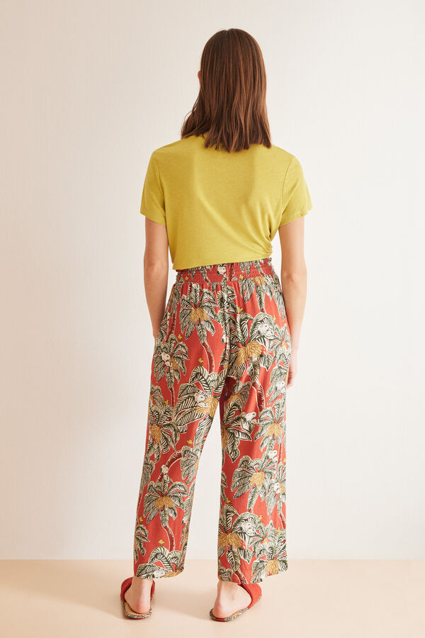 Womensecret Pantalón largo fluido tropical Snoopy estampado