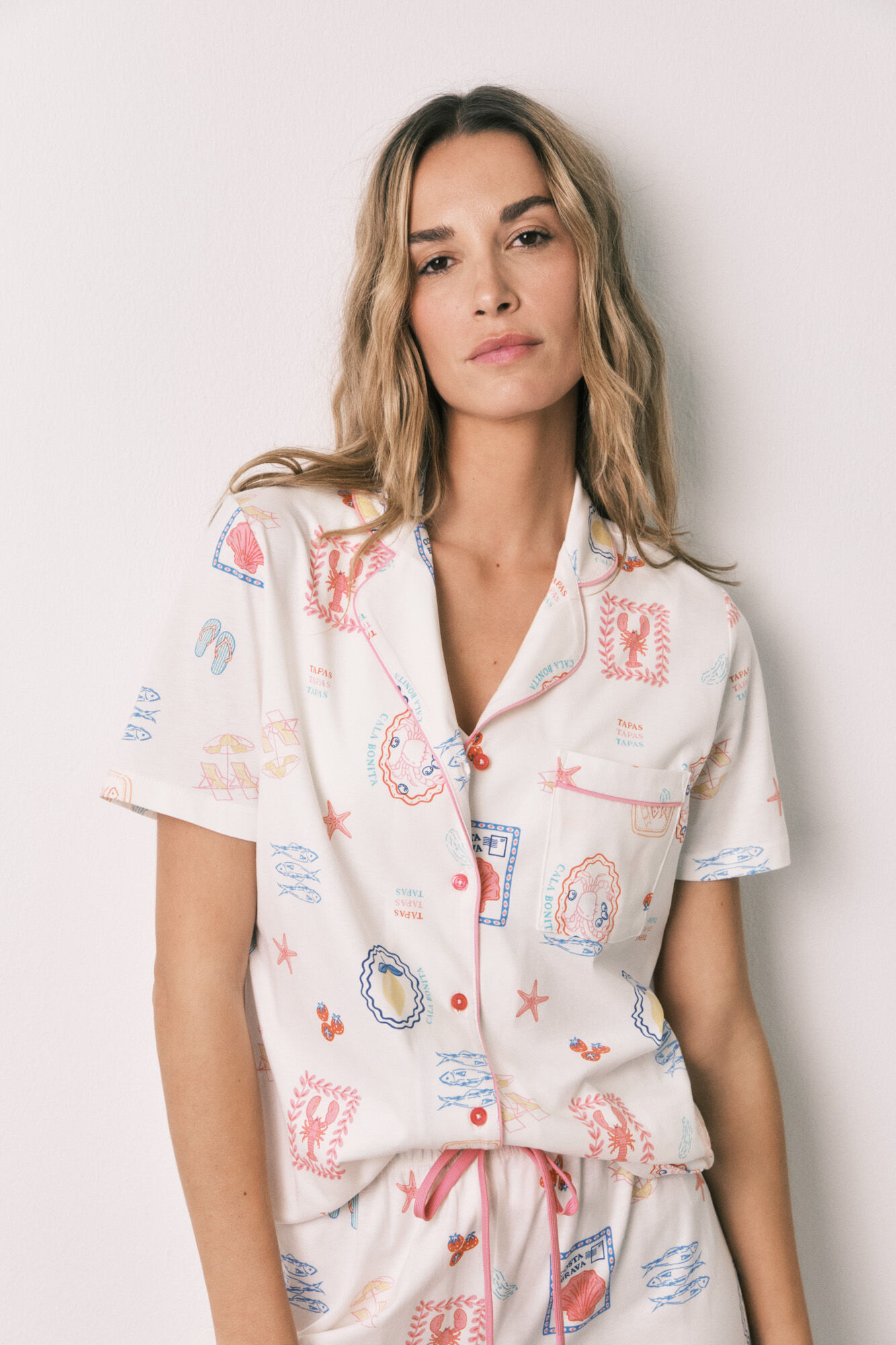 Women'secret Pijama camisera larga estampada multicolor blanca