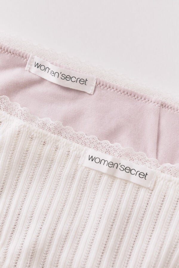 Women'secret Pack de 2 panties cl&aacute;sicas de algod&oacute;n rosa y estampado blanco blanco