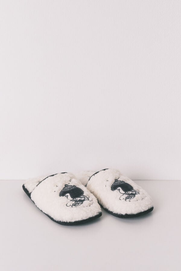 Women'secret Pantuflas de borreguito gris Mafalda marfil