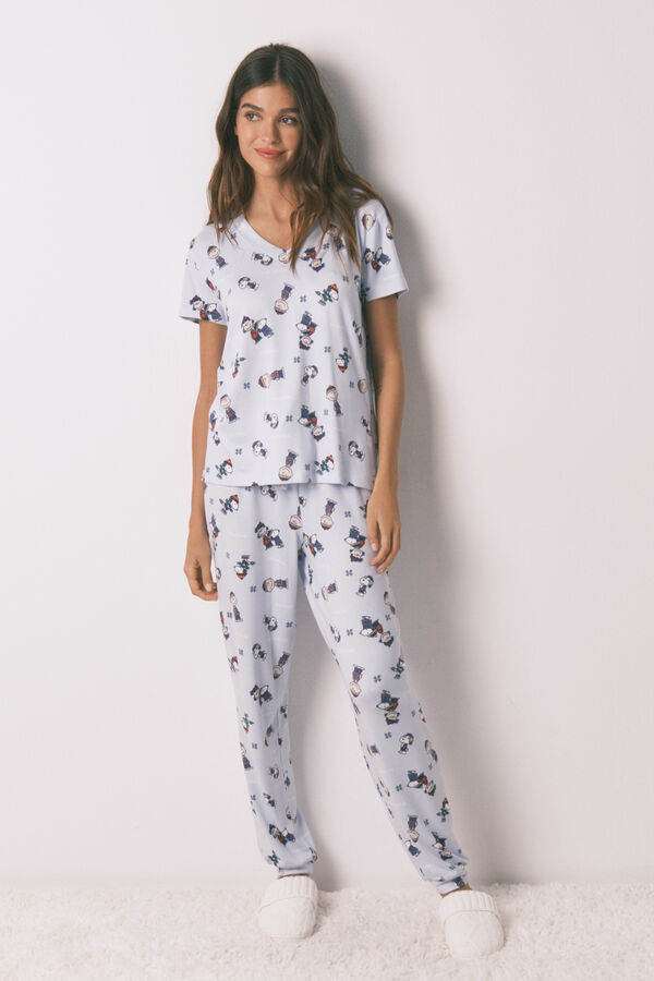 Women'secret Pijama larga de manga corta de Snoopy s&uacute;per suave estampado