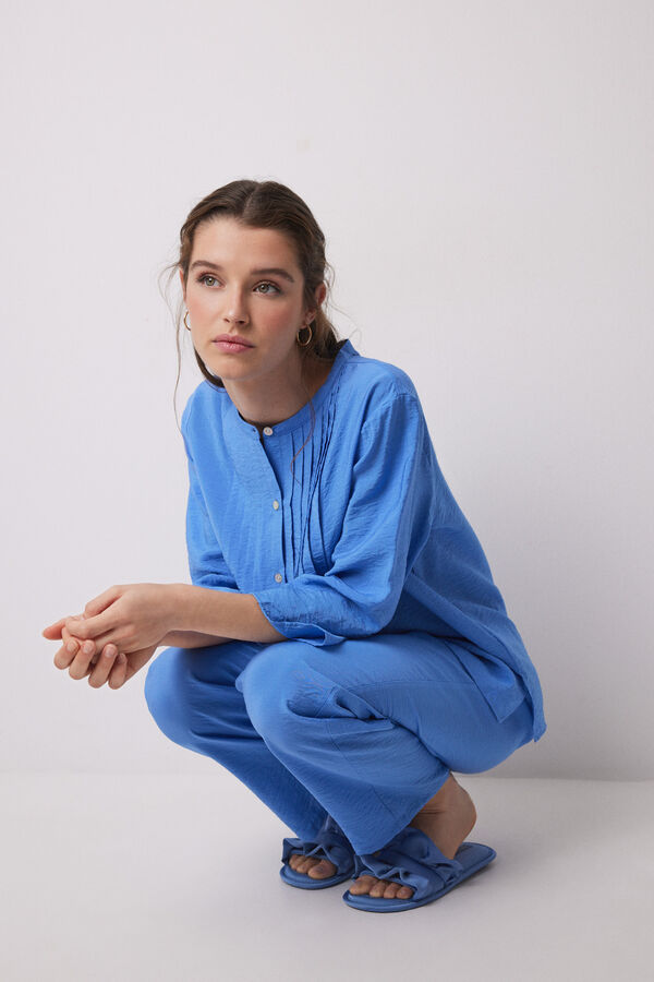 Womensecret Pantuflas satén volantes azul estampado