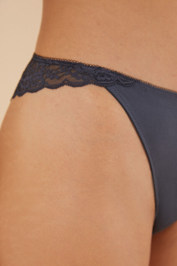 Womensecret Tanga microfibra encaje gris gris