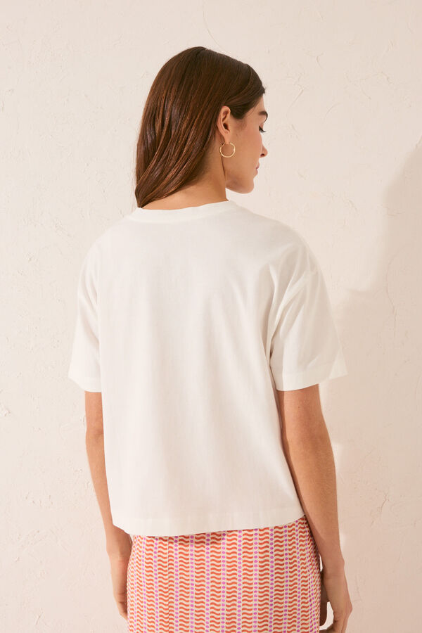 Womensecret Playera boxy 100% algodón blanca marfil