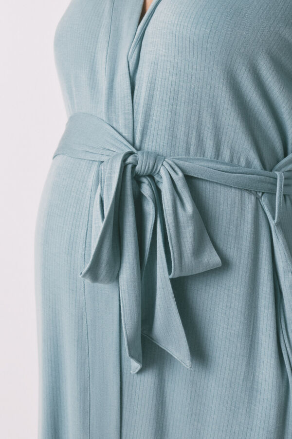 Women'secret Bata larga maternity con cintur&oacute;n acanalado verde verde