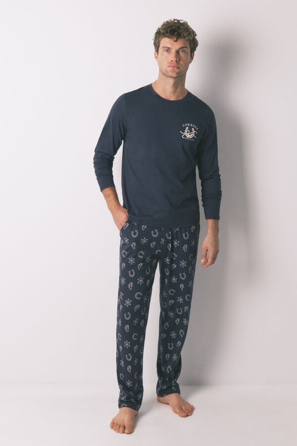 Women'secret Pijama larga azul campestre 100 % algodón azul