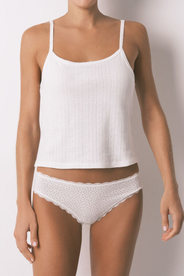 Women'secret Panty cl&aacute;sica de algod&oacute;n de puntos blanca marfil