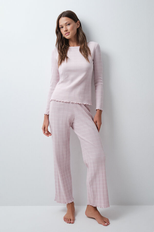 Women'secret Pijama larga de algod&oacute;n a rayas rosa rosa