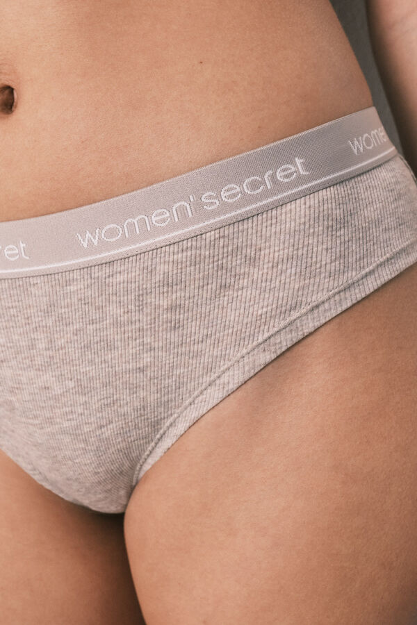 Women'secret Panty brasile&ntilde;o ancho de algod&oacute;n acanalado caf&eacute; nude