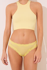 Womensecret Panty brasileño amarilla con detalle de encaje amarillo