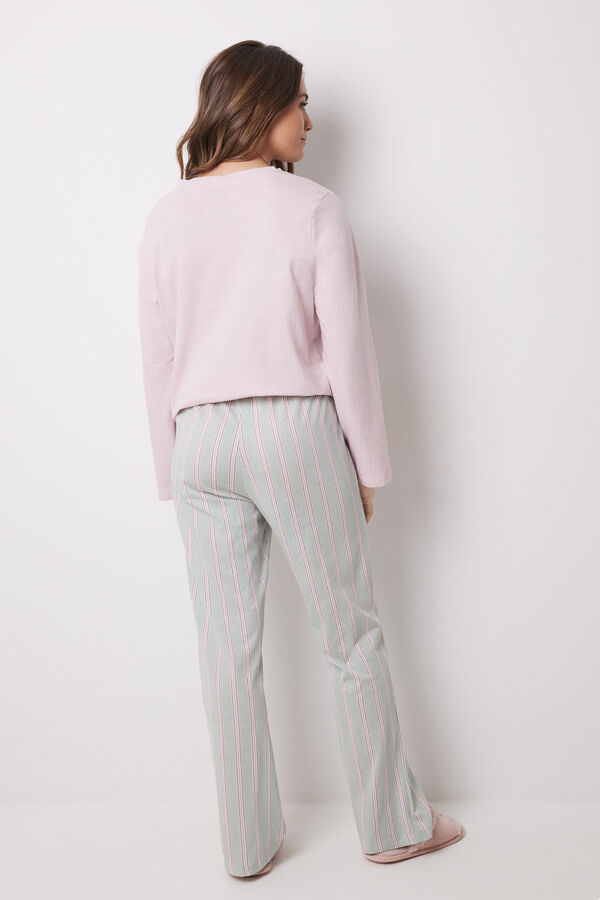Womensecret Pantalón largo 100% algodón rayas verde