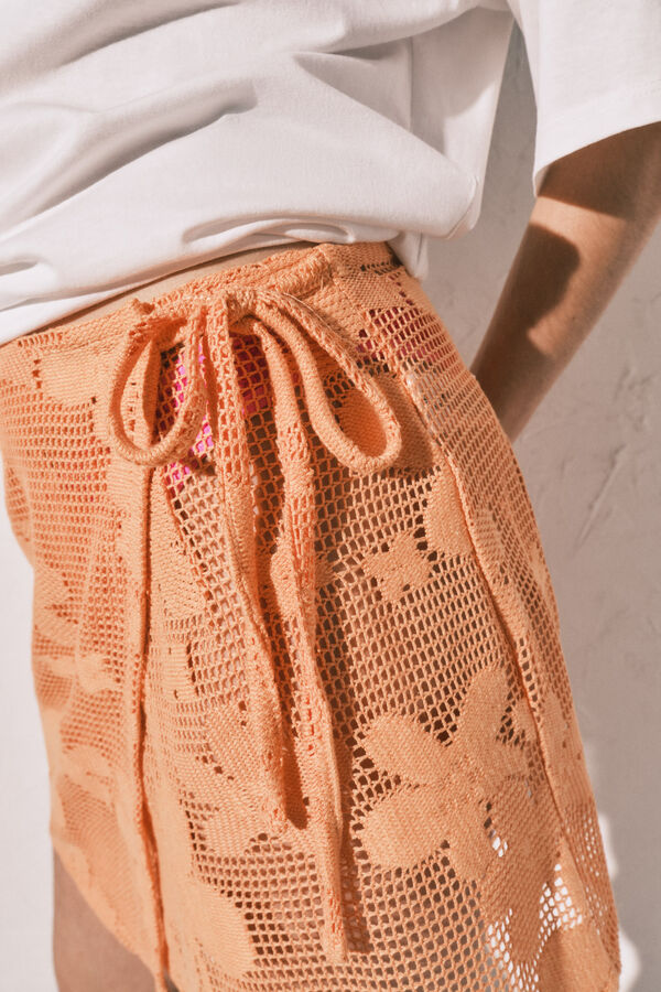 Women'secret Pareo corto de crochet con flores naranja naranja