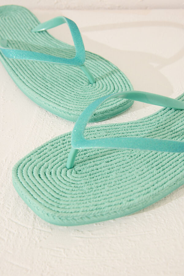 Womensecret Chanclas de esparto con punta cuadrada verde kaki