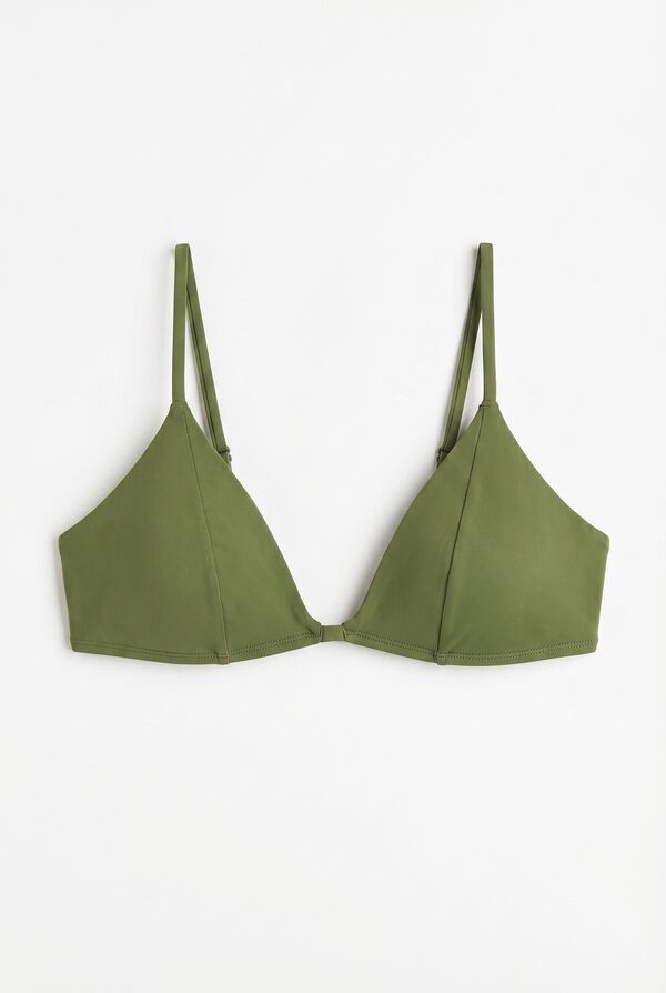 Women'secret Top bikini triangular efecto seda verde kaki