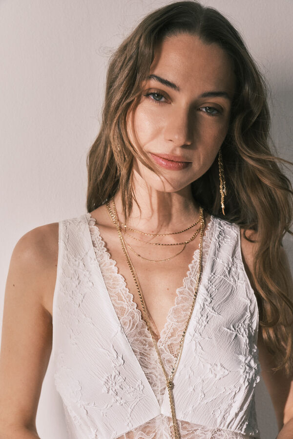 Women'secret Camis&oacute;n largo sat&eacute;n blanco marfil