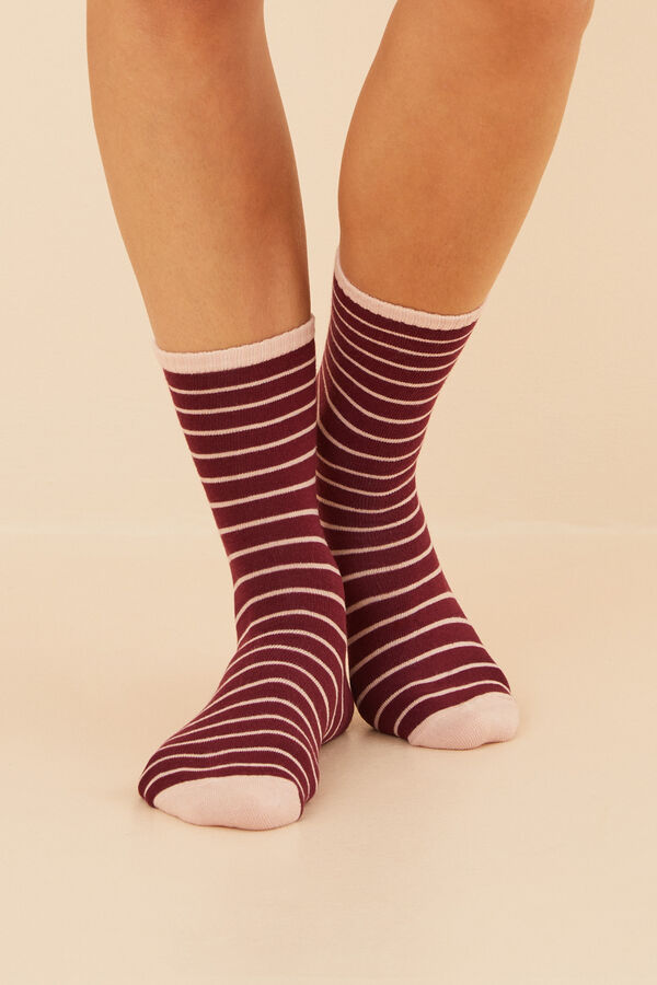 Womensecret Calcetines medios algodón rayas granate rosa