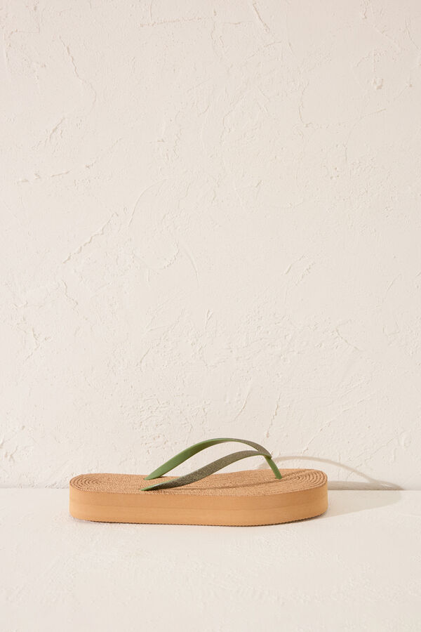 Womensecret Chanclas de plataforma con efecto rafia  café