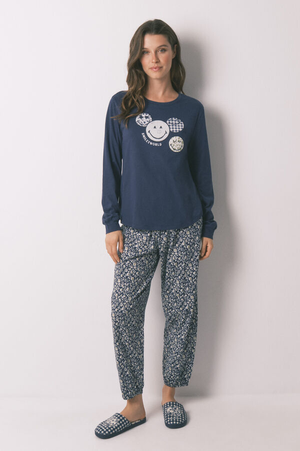 Women'secret Pijama larga 100% algodón SmileyWorld® azul azul