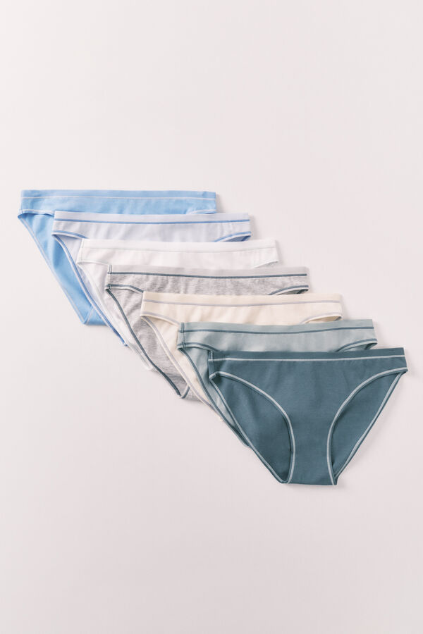 Women'secret Pack 7 panties cl&aacute;sicas de algod&oacute;n con costura de contraste blanco