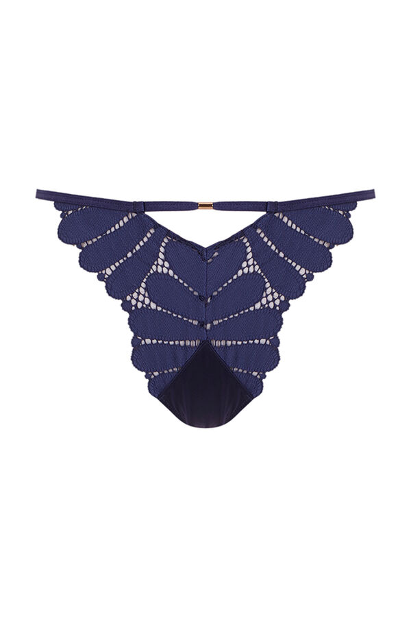 Womensecret Tanga tira bordado encaje azul rey azul