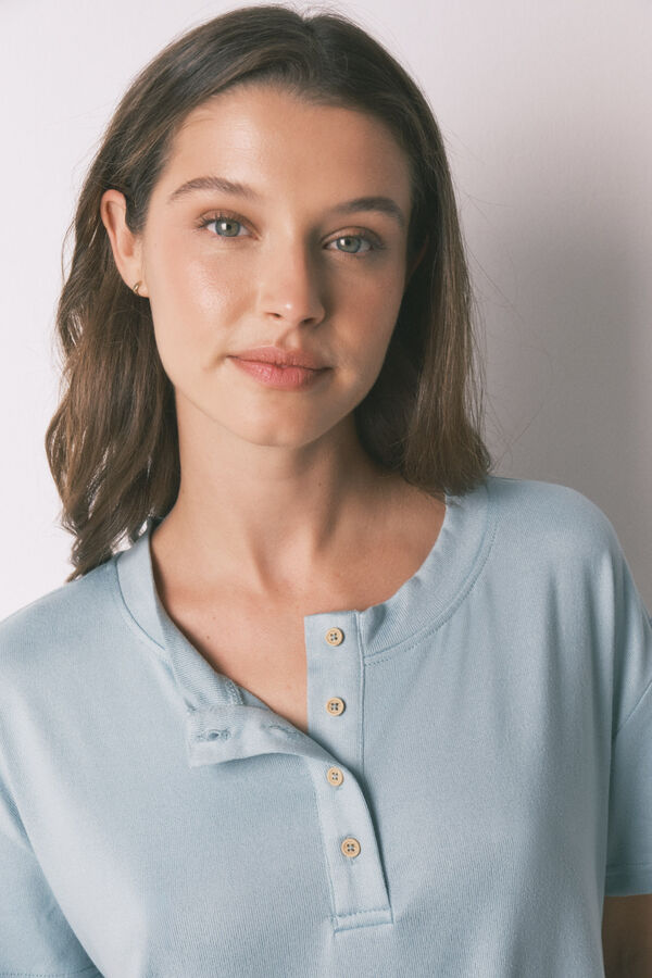 Women'secret Playera de tejido de manga corta de ante azul azul