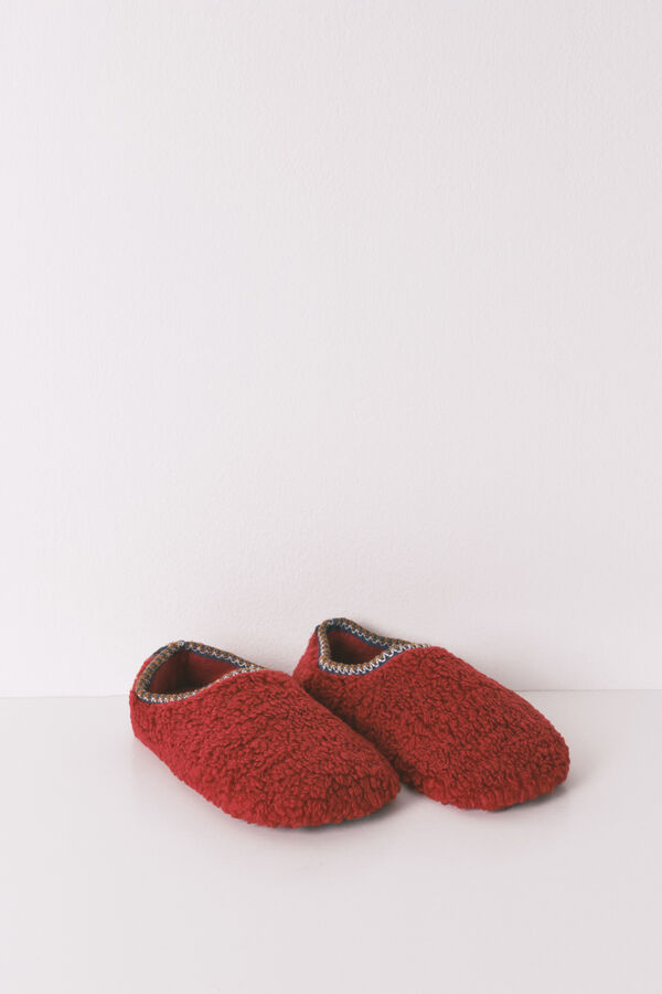 Women'secret Pantuflas para casa rojas de borrego rojo
