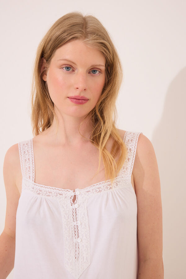 Womensecret Camisón corto "premamá" de encaje blanco marfil