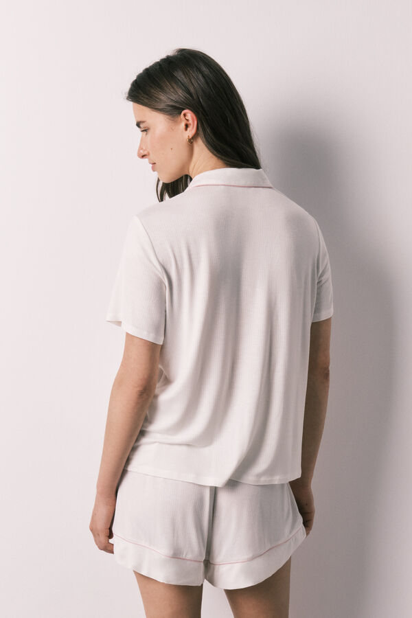 Women'secret Pijama corta camisera de rayas marfil