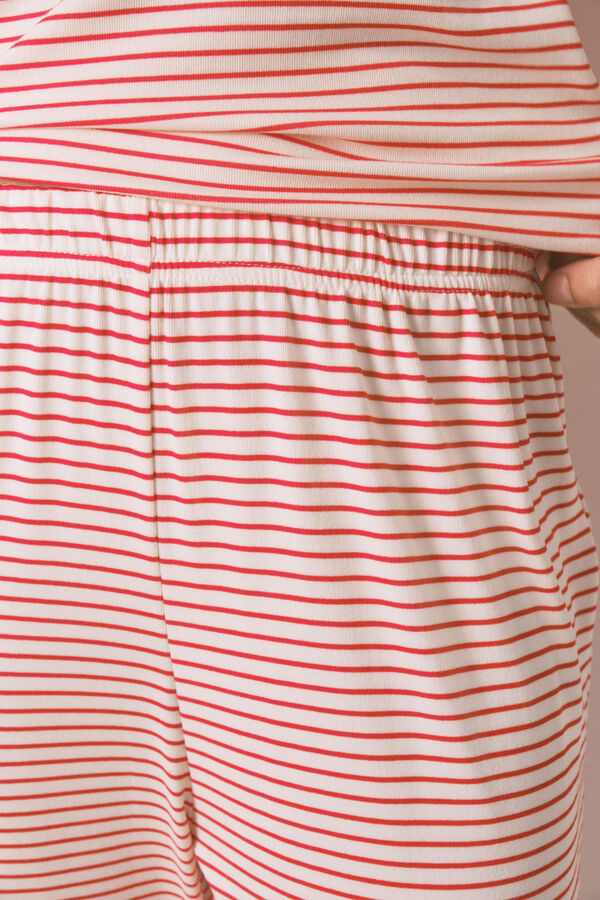 Women'secret Pijama larga de punto tejido extra suave a rayas Mafalda  rojo