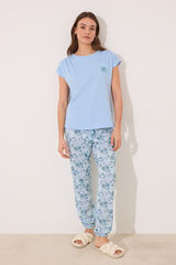 Womensecret Pijama de flores azules 100% algodón azul