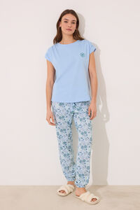 Womensecret Pijama de flores azules 100% algodón azul
