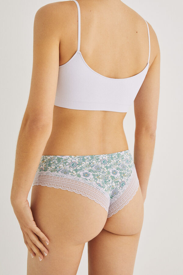 Womensecret Panty brasileño ancho encaje flores lila fucsia