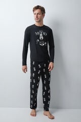 Women'secret Pijama larga de algod&oacute;n Snoopy Halloween negro
