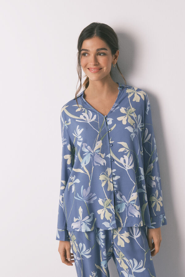 Women'secret Pijama camisera estampado flores azul