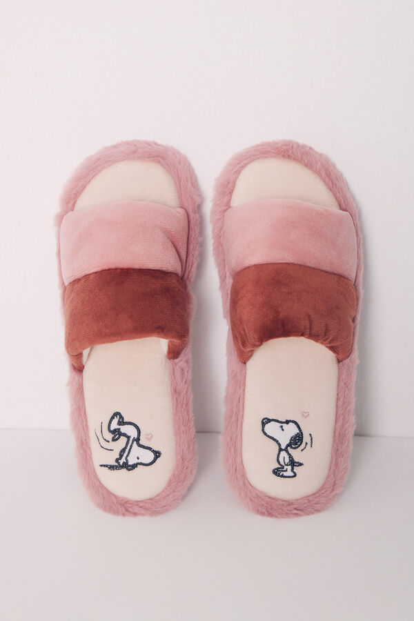 Womensecret Pantuflas abiertas Snoopy rosa café