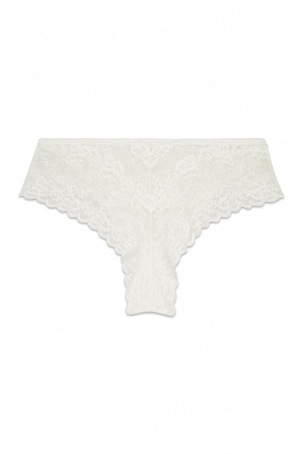 Womensecret Panty ancha brasileña de encaje blanco marfil