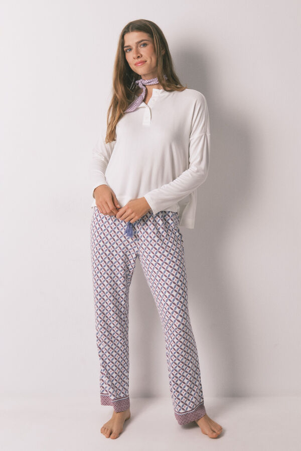 Women'secret Playera blanca holgado de manga larga marfil