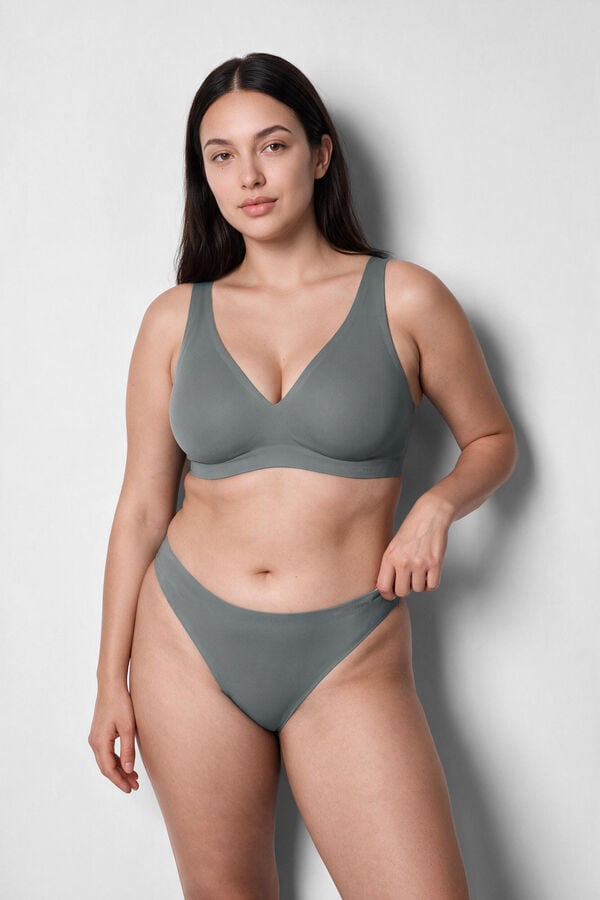 Women'secret Brasier top halter de microfibra acanalada verde verde