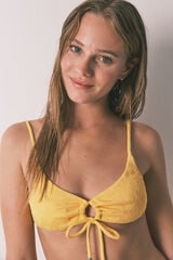 HI&BYE Traje de ba&ntilde;o bikini frontal ajustable de textura amarillo amarillo