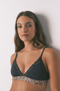 Women'secret Brasier triangular negro con estampado animal NATURAL