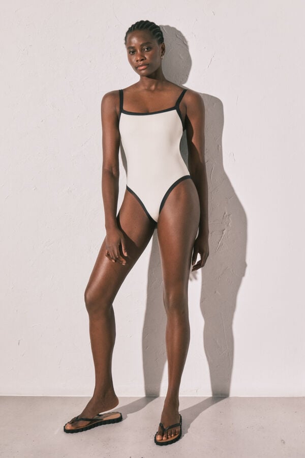 Women'secret Traje de ba&ntilde;o escote recto semi brillante blanco marfil