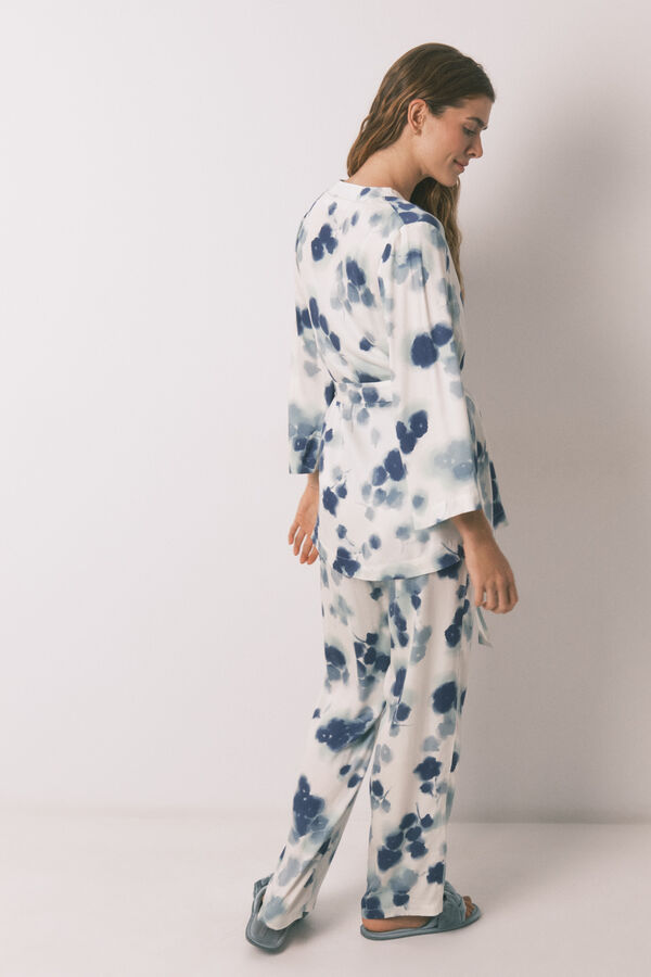 Womensecret Conjunto de pijama de satén con estampado floral verde verde