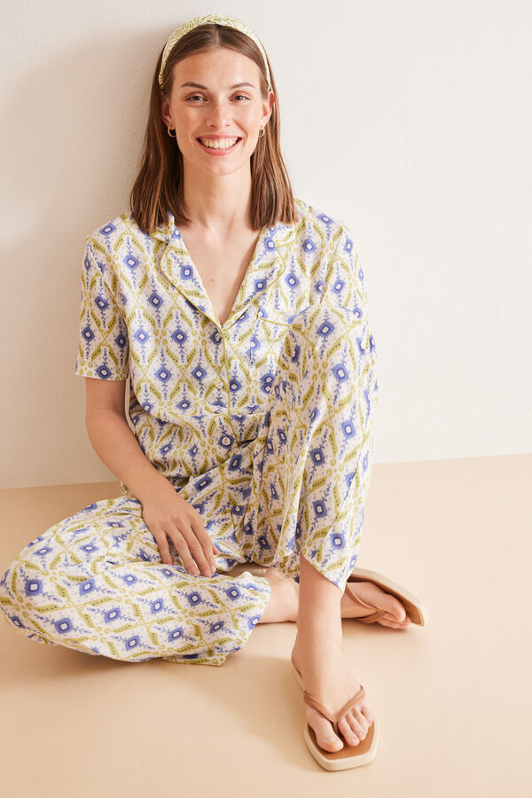 Womensecret Pijama camisero ikat geométrico estampado