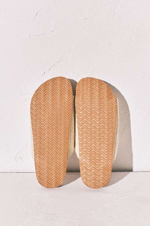 Women'secret Sandalias bio de rafia con flor de crochet beige marfil