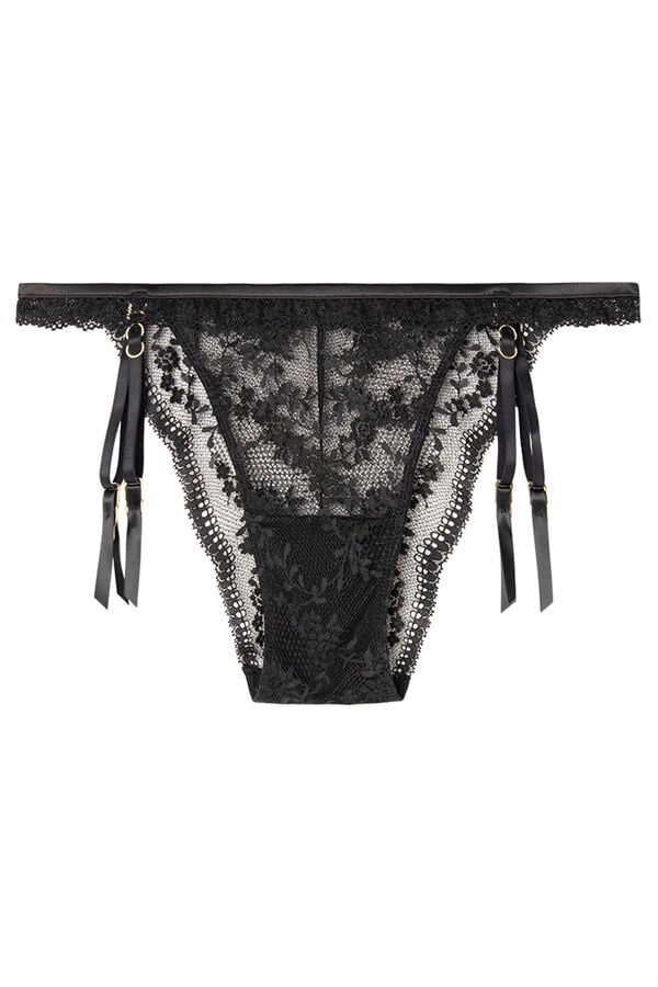 Womensecret Panty clásico encaje liguero negro negro
