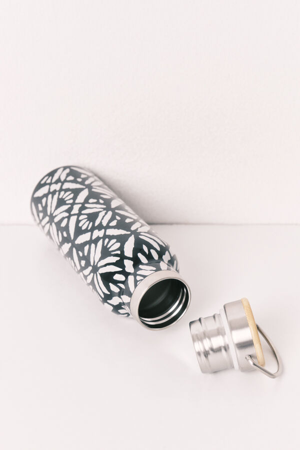 Women'secret Botella de acero inoxidable con estampado geom&eacute;trico gris