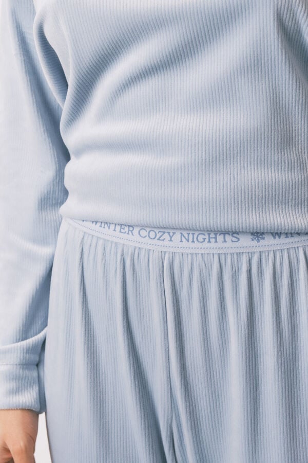 Women'secret Pijama larga de terciopelo azul. azul